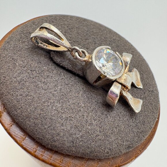 VTG Sterling Silver 925 Cubic Zirconia Bezel Set Bow Pendant Size 1.25" Length - Picture 2 of 13